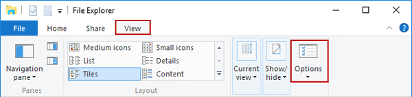 open folder options in Windows 10