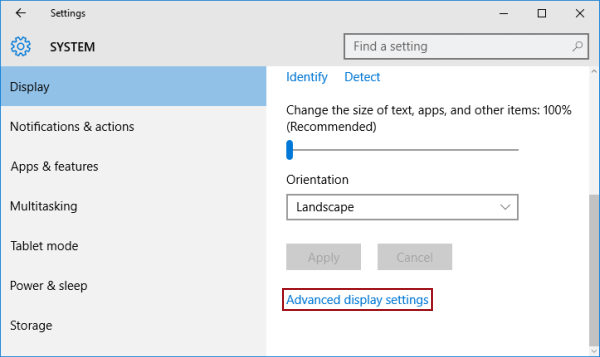click advanced display settings