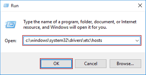 open host file by run