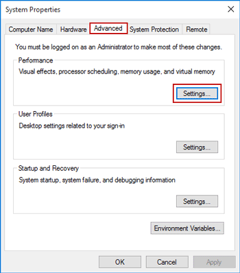 choose to change system performance settings