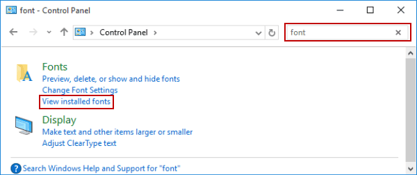 view fonts by control panel