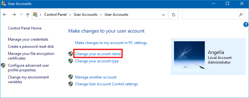 choose change your account name