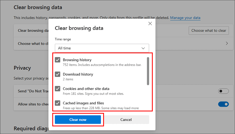 choose data to clear