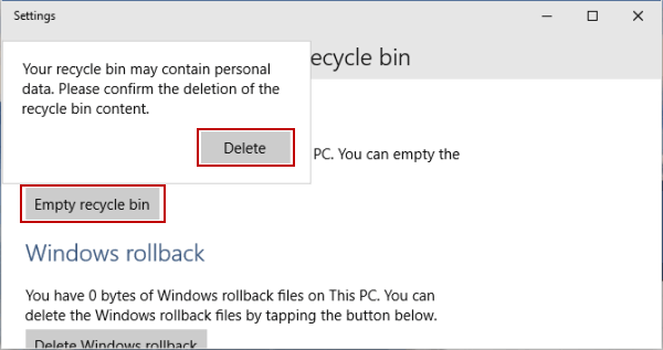 click empty recycle bin and tap delete