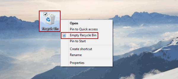 right click to get empty recycle bin option