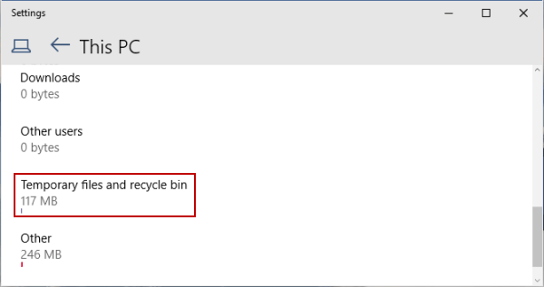 select temporary files and recycle bin