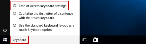 open ease of access keyboard settings