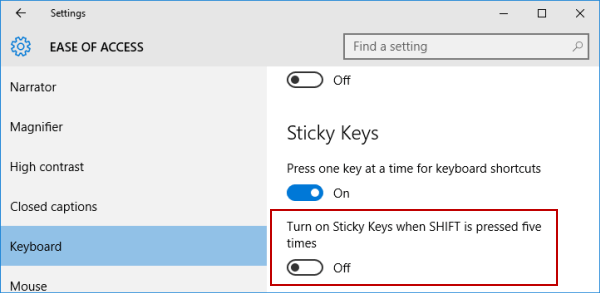 turn off shift key setting