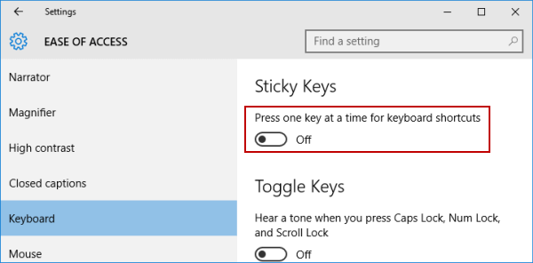 turn off sticky keys