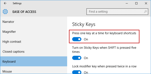 turn on sticky keys