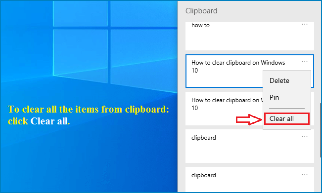 click clear all to empty the clipboard