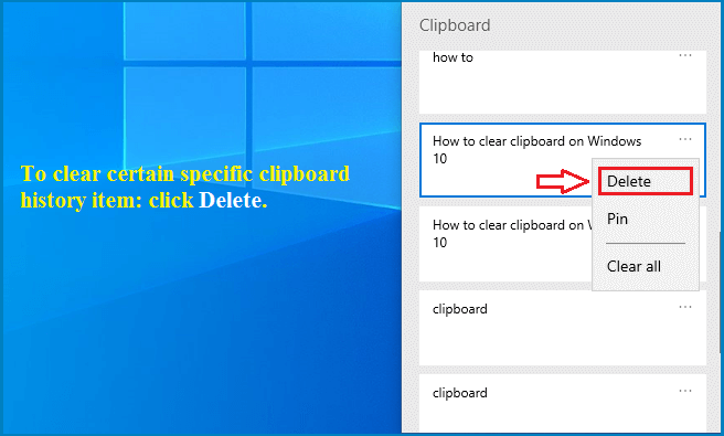 click delete to clear specific item
