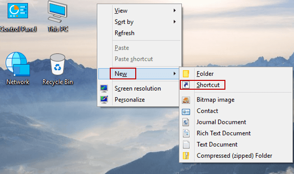 open new shortcut