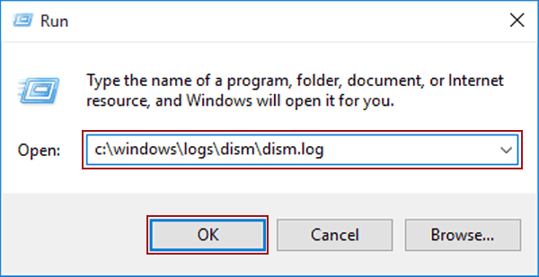 open dism log file by run