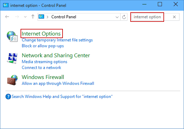 open internet options in control panel