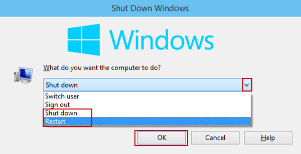 choose restart or shutdown