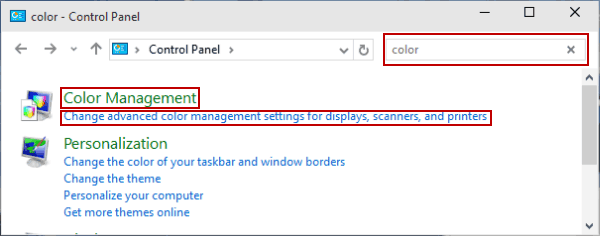 open color management by control panel