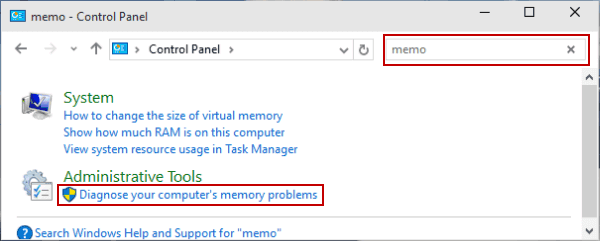 open Windows memory diagnostic in control panel