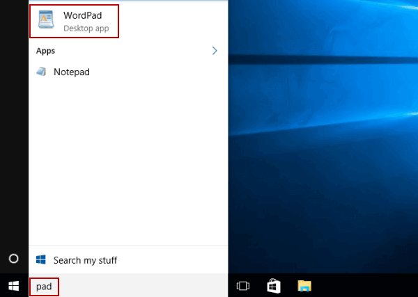 open wordpad by search