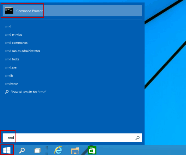 access command prompt from start menu