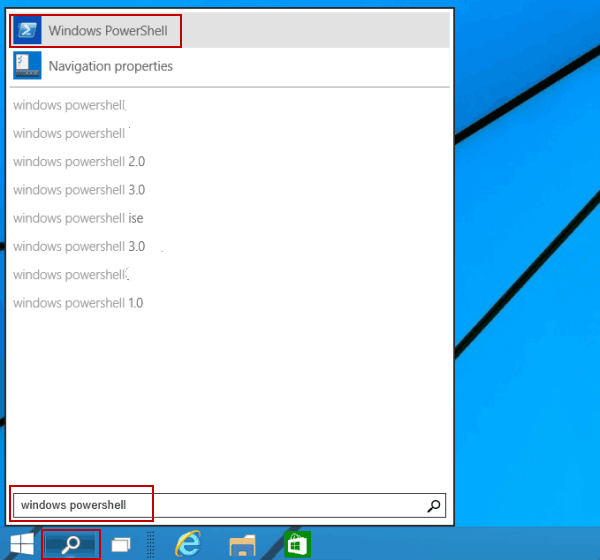 enter Windows PowerShell via search button