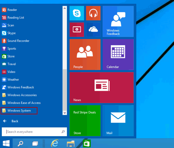 open Windows system folder
