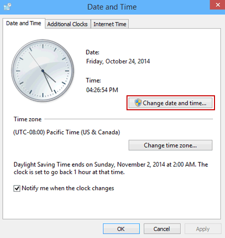 choose Change date and time