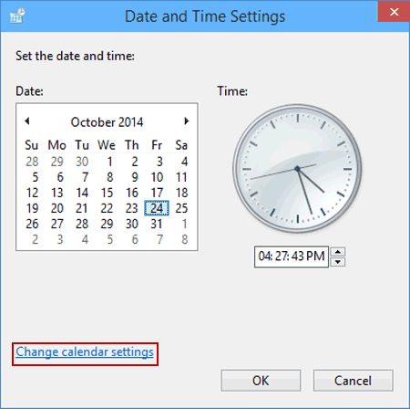 open Change Calendar settings