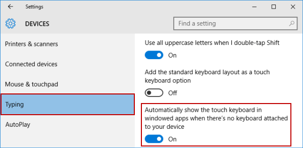 turn on touch keyboard setting