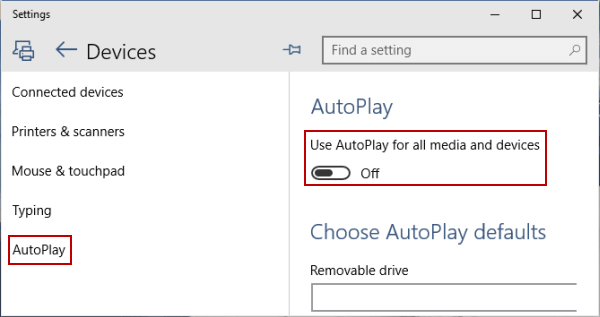 turn off AutoPlay