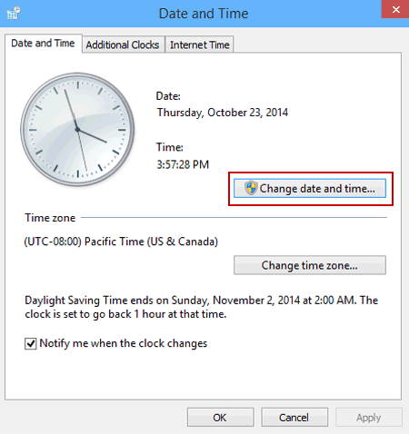 select change date and time