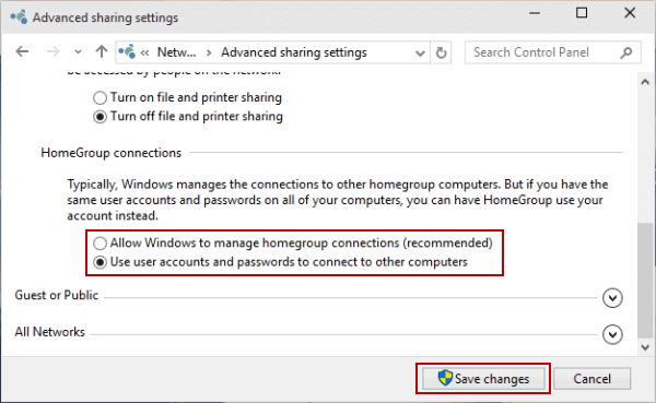 select homegroup connection setting