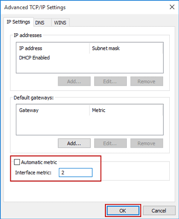 change network priority in network protocol advanced settings