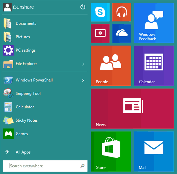 start menu color and background changed