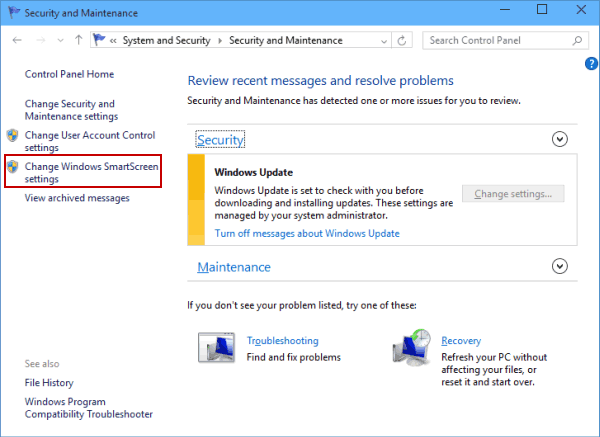 choose Change Windows SmartScreen settings