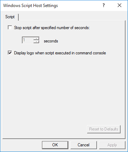 Windows script host settings