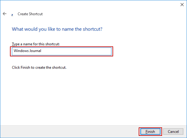 name windows journal shortcut