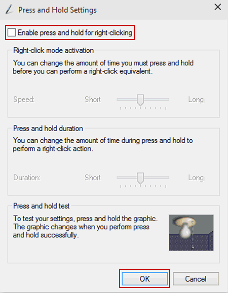 deselect enable press and hold for right clicking