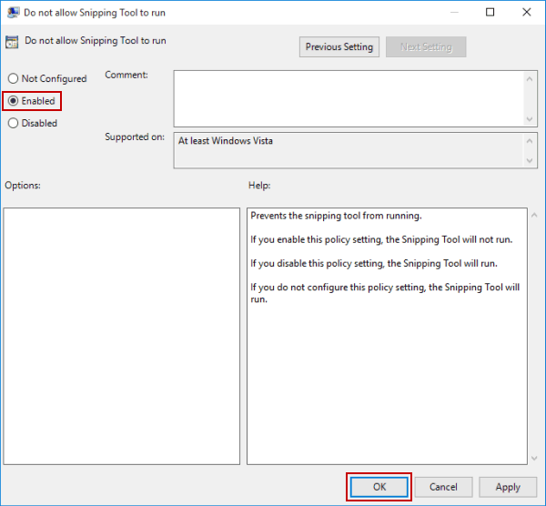 disable snipping tool