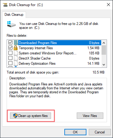 click clean up system files