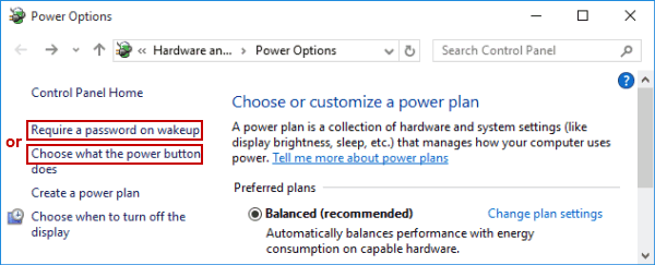 choose setting in power options