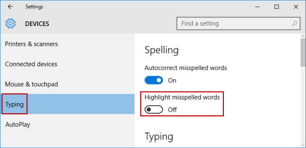 disable highlight misspelled words