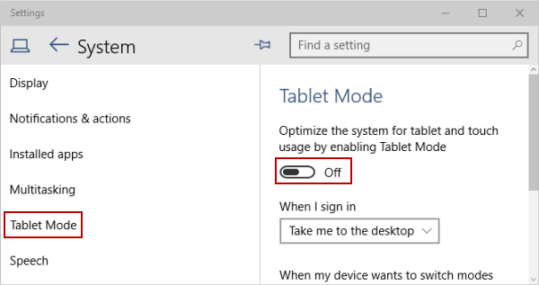 turn off tablet mode