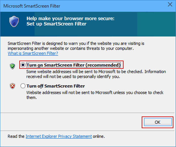 confirm turning on smart screen filter