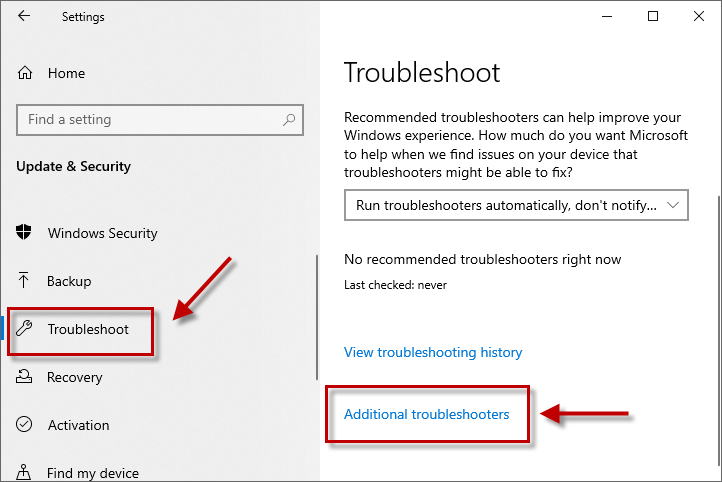 click additional troubleshooters