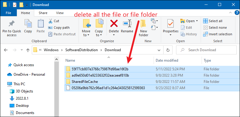 delete all the file folder