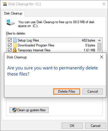 click delete files to make sure