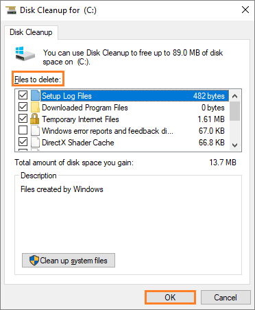 use disk cleanup to delete useless files