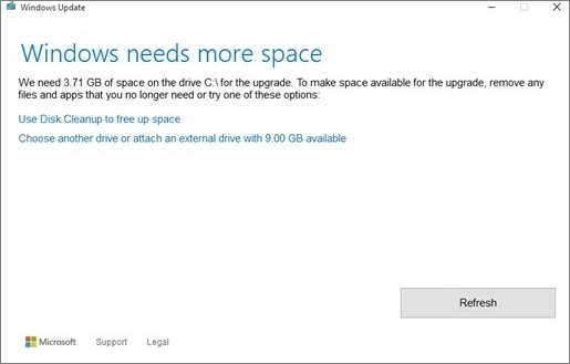 windows needs more space to update