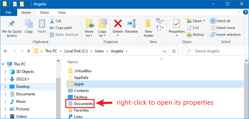 right click to open properties